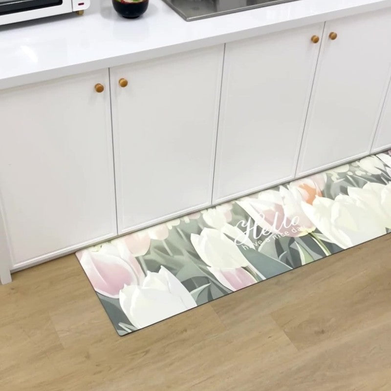 Feblilac Tulip Flowers PVC Leather Kitchen Mat - view 2