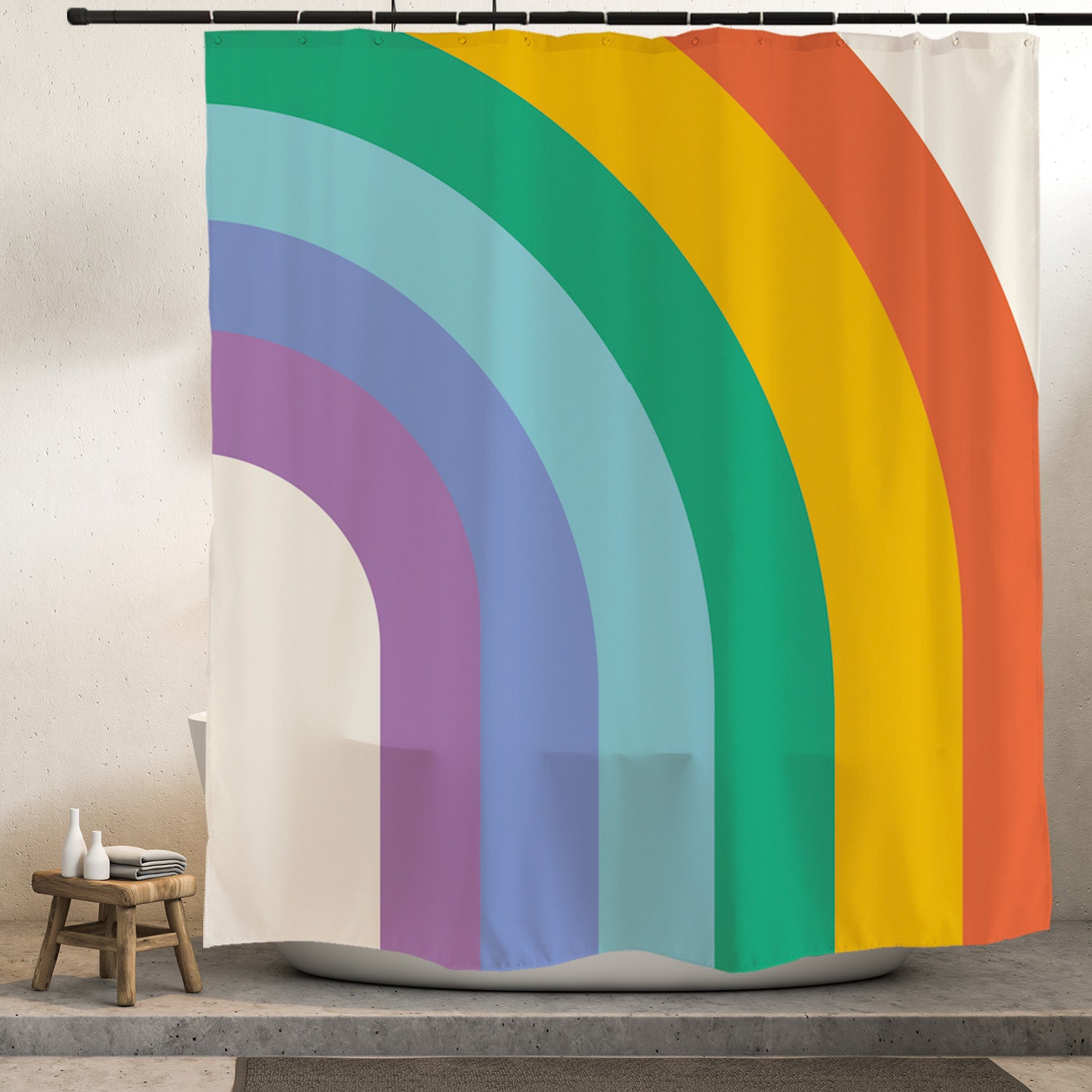 Feblilac Rainbow and Sun Shower Curtain with Hooks