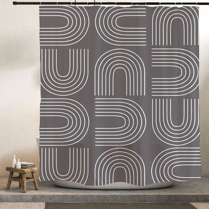 Feblilac Grey U Shaped Pattern Shower Curtain with Hooks