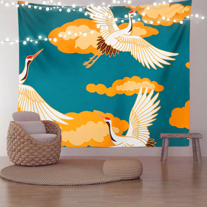 Feblilac Blue Background Crane Tapestry