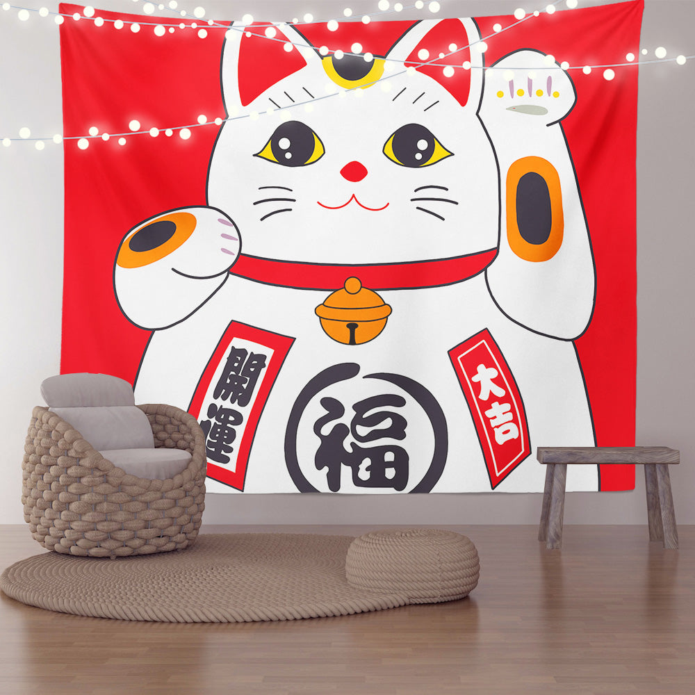 Feblilac Red Lucky Cat Tapestry