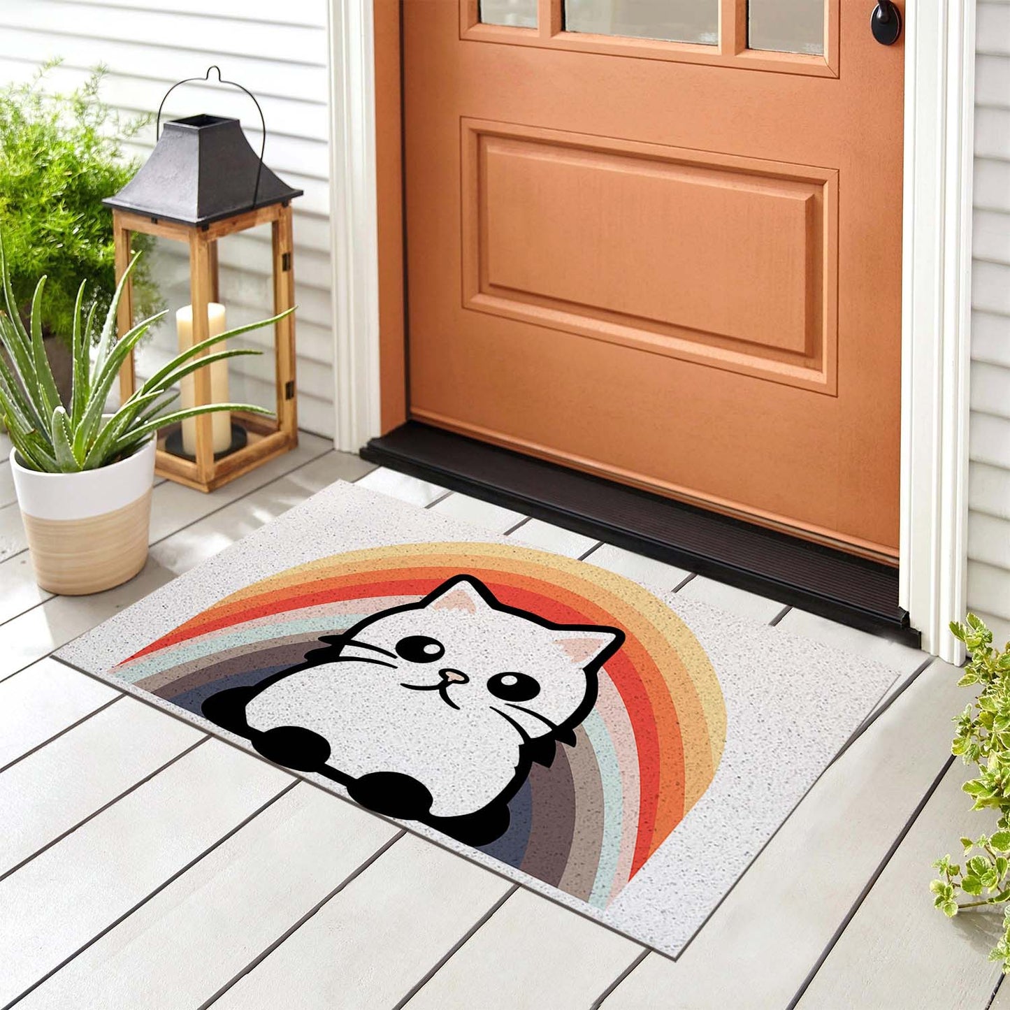 Feblilac Semicircular Rainbow Cat PVC Coil Door Mat