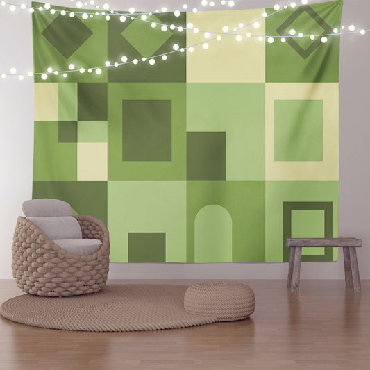 Feblilac Green Geometric Grid Tapestry