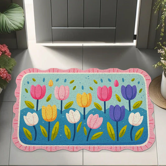 Feblilac Irregular Tulip Garden PVC Coil Door Mat