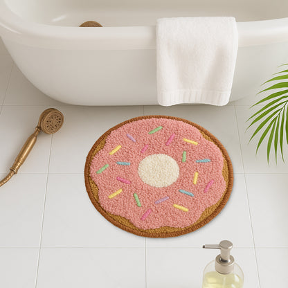 Feblilac Donut Shaped Tufted Rug - Pink Frosting with Rainbow Sprinkles