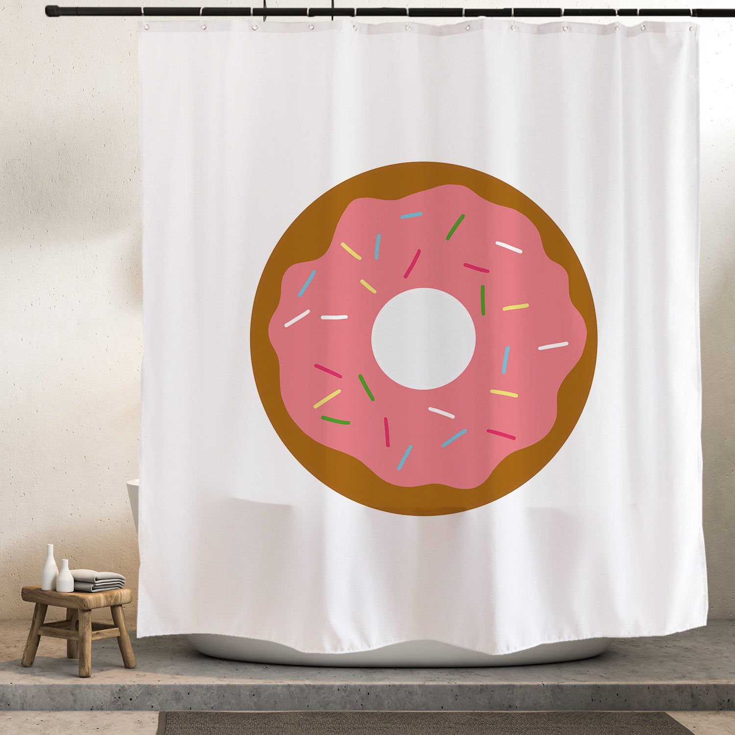 Feblilac Pink Donut Shower Curtain with Hooks