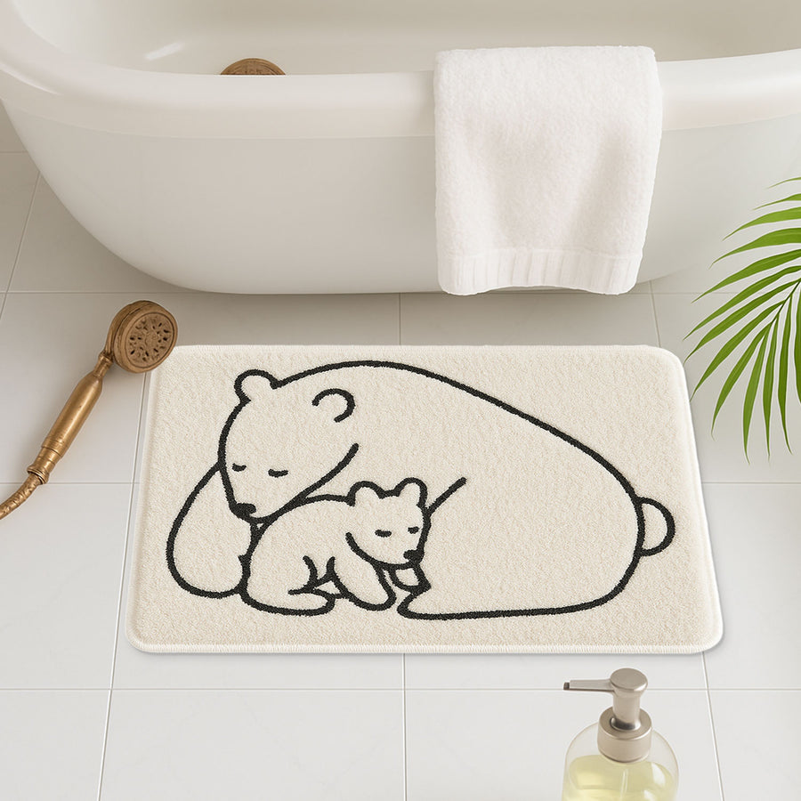 Feblilac Cute Bear Baby and Mom Bathroom Rug Bathmat, Rectangular Bath Mat - view 3