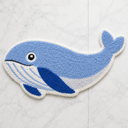 Feblilac Blue Whale Tufted Bath Mat, Ocean Animal Rug, Cute Whale Bathroom Rug