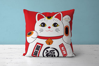 Feblilac Red Lucky Cat Cushion Covers Throw Pillow Covers