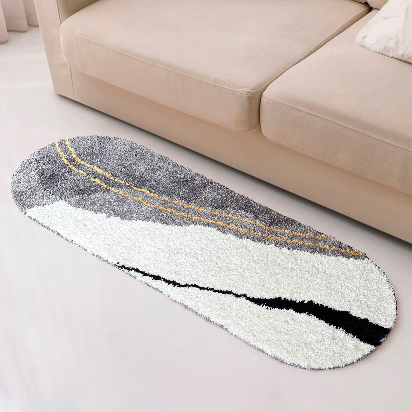 Feblilac Grey Gold-Plated Bedroom Runner Mat