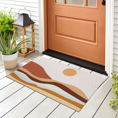 Feblilac Orange Mountains and Rivers Sunrise PVC Coil Door Mat