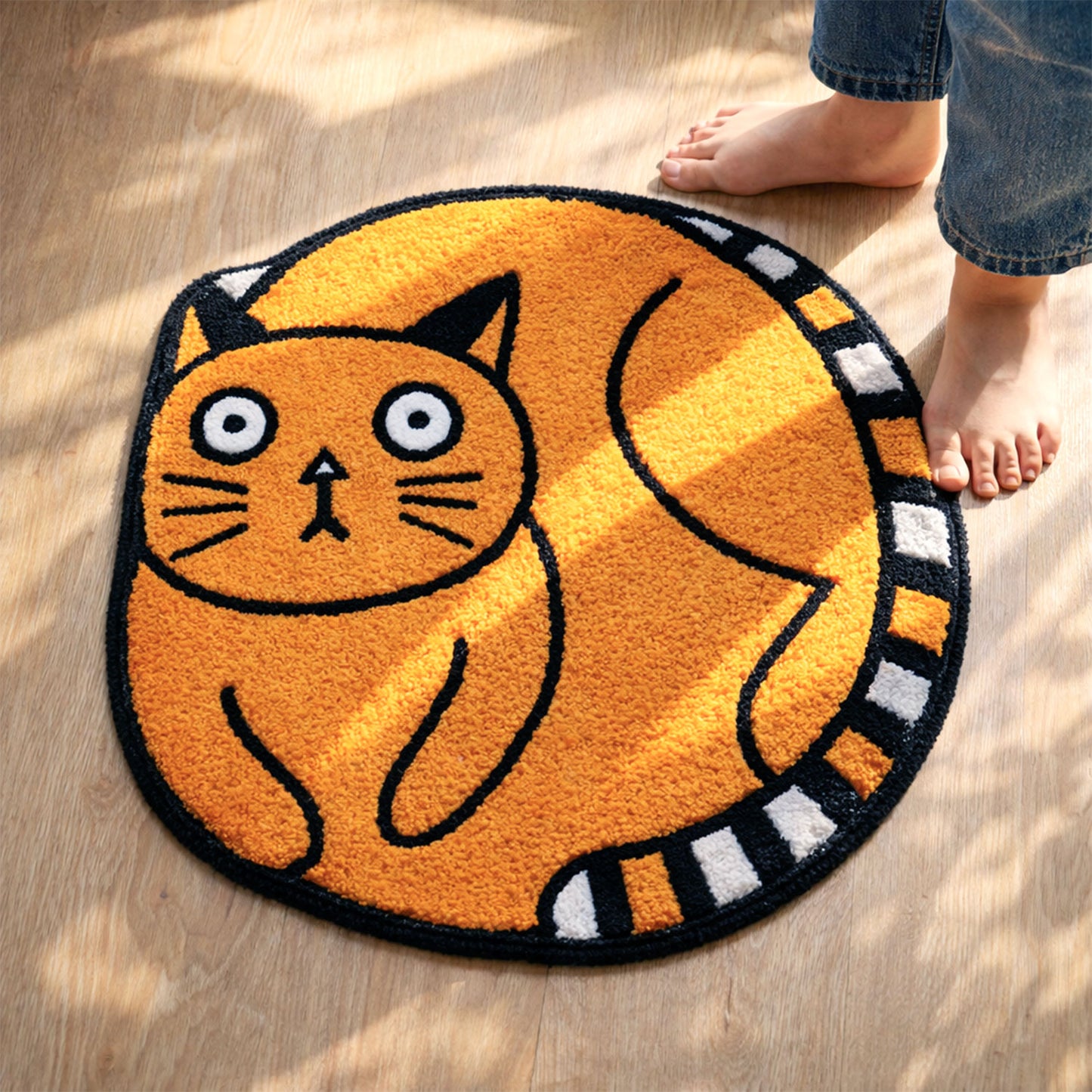 Feblilac Orange Cat Tufted Bath Mat – Cute Non-Slip, Absorbent, Machine Washable Rug
