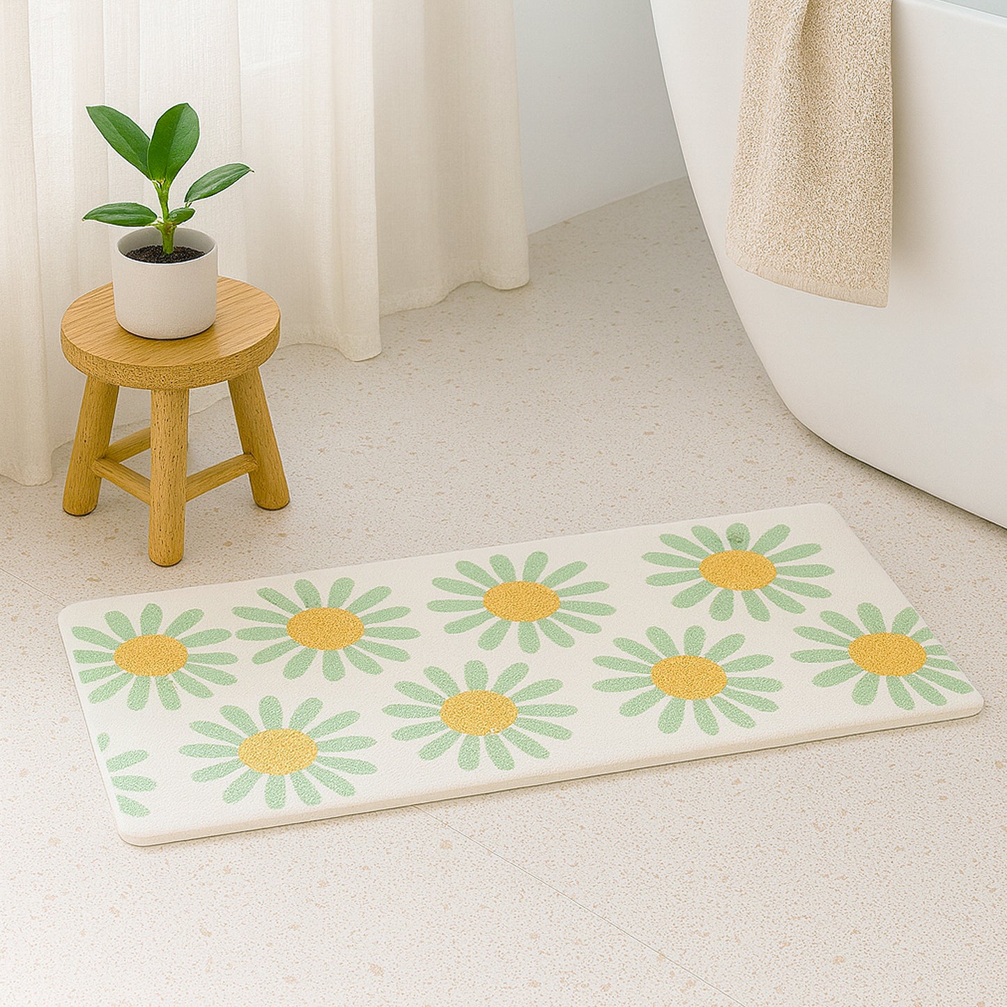 Feblilac Daisy Floral Bath Mat – Soft Non-Slip Absorbent Rug for Bathroom & Entryway