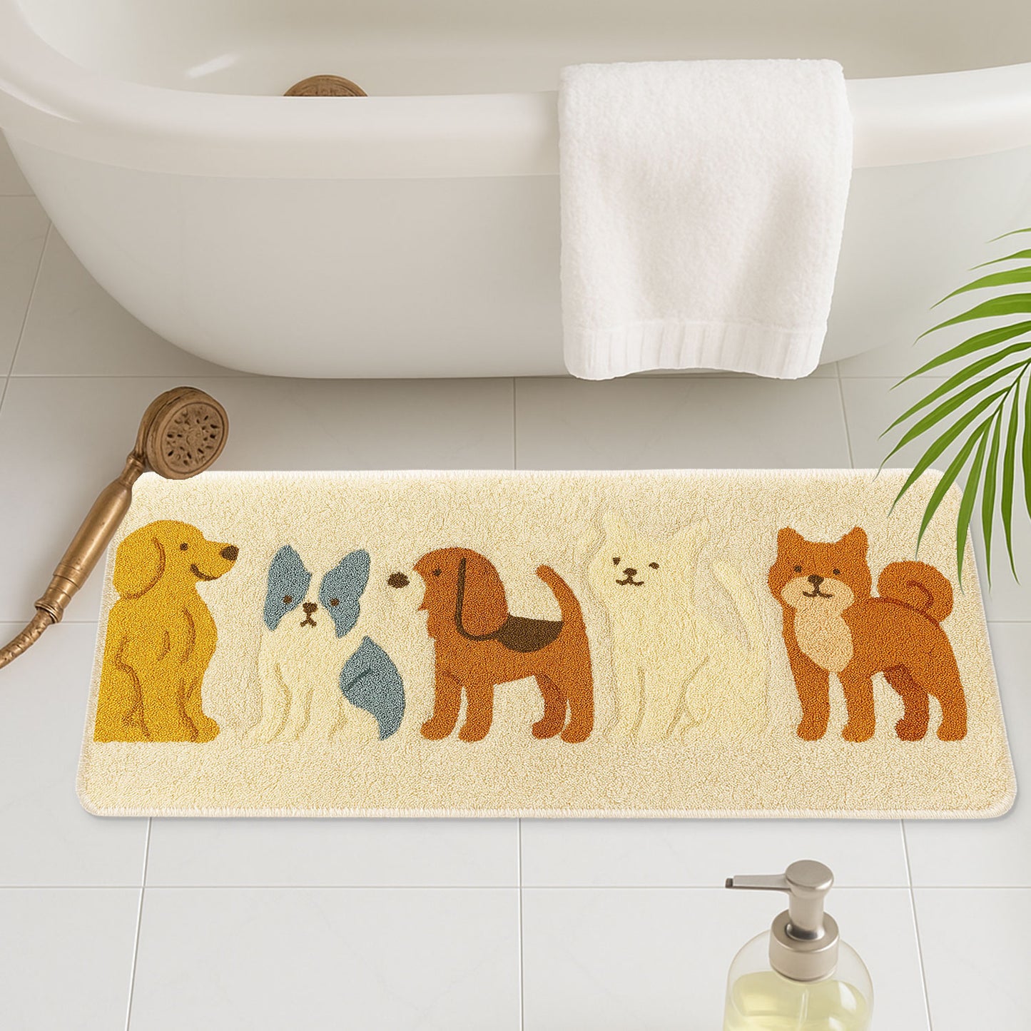 Feblilac Cute Dog Illustration Tufted Rug – Soft & Plush Pet Lover Floor Mat