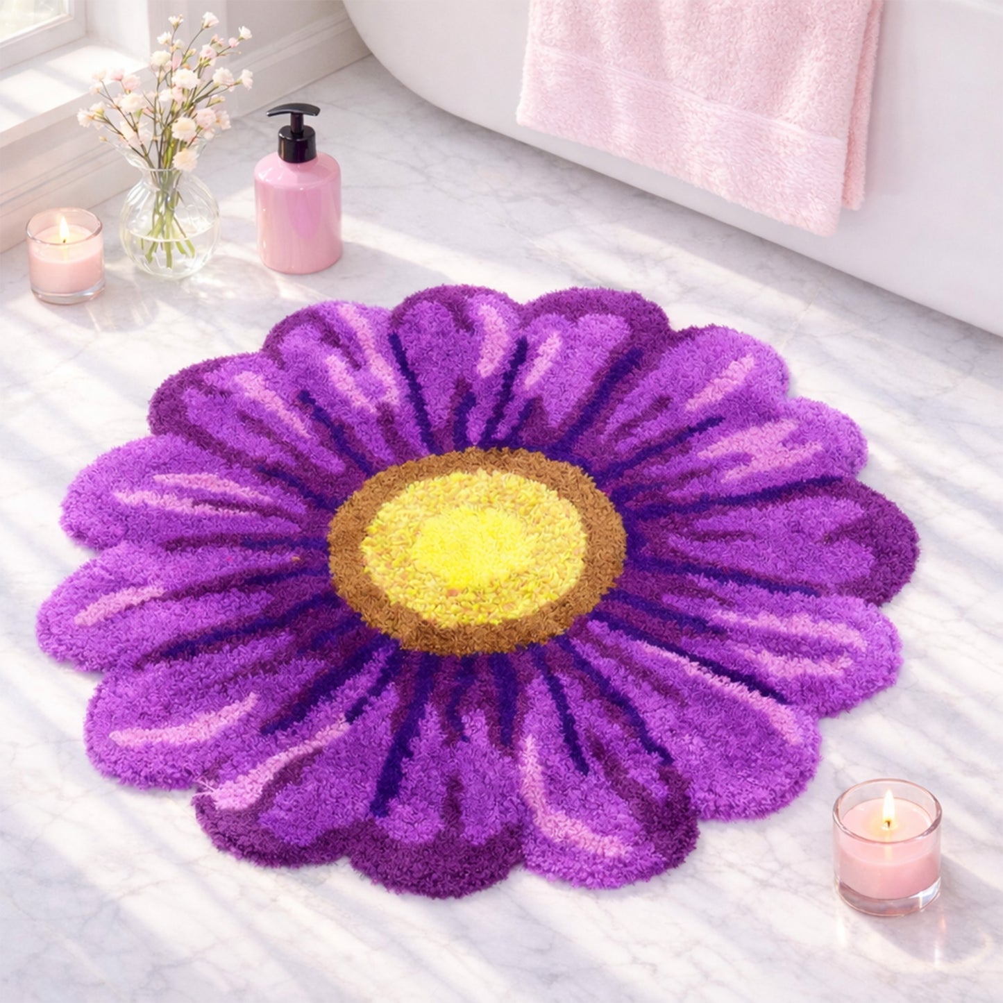 Feblilac Purple Flowers Tufted Bath Mat