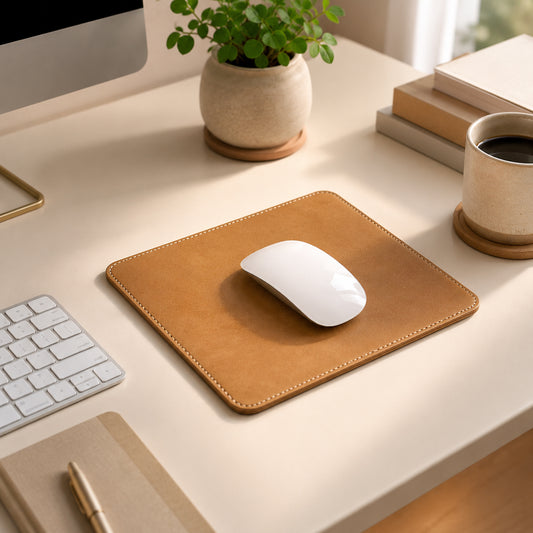 Feblilac Premium Genuine Leather Mouse Pad – Dual-Sided Calfskin Desk Pad