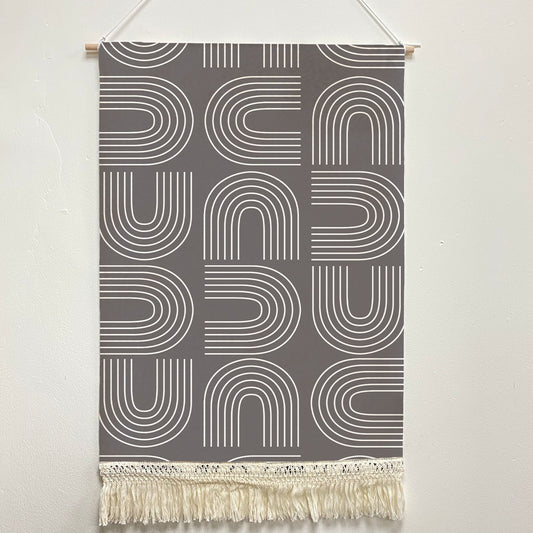 Feblilac Grey U Shaped Pattern Handmade Macrame Hanging Wall Decor Art