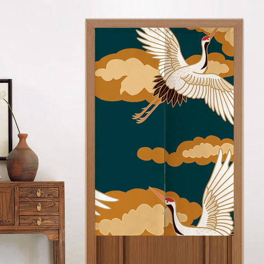 Feblilac Blue Background Crane Door Curtain