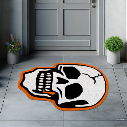 Feblilac Orange and black skull PVC Coil Door Mat