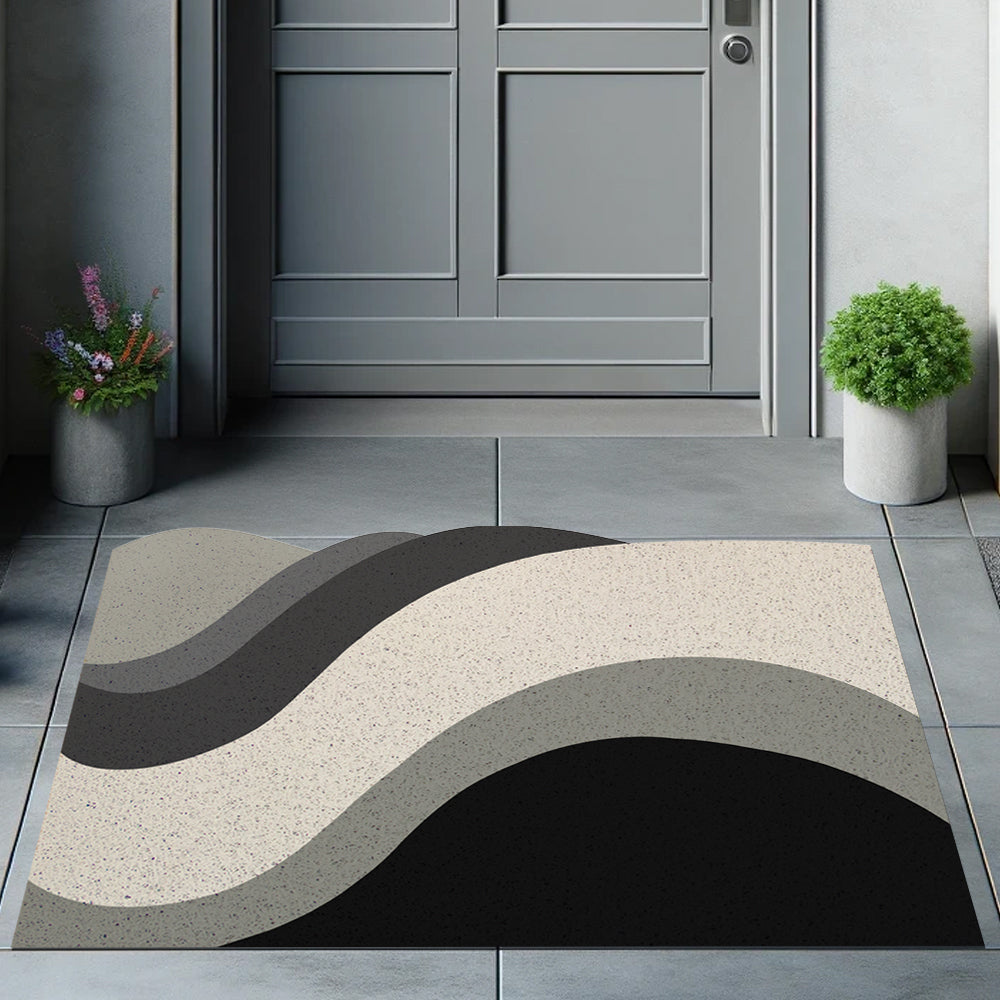 Feblilac Thick Lines Curve Black White Gray PVC Coil Door Mat