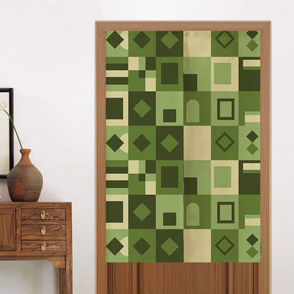 Feblilac Green Geometric Grid Door Curtain