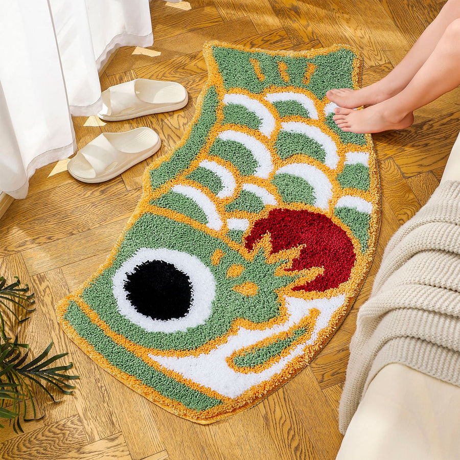 Feblilac Cute Green Koi Fish Long Runner Mat, Extra Big Bedroom Mat
