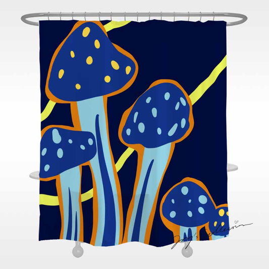 Feblilac Dark Blue Mushroom Shower Curtain