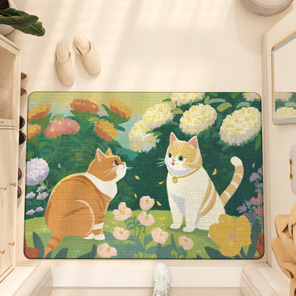 Feblilac Cute Cats in Flowers PVC Coil Door Mat