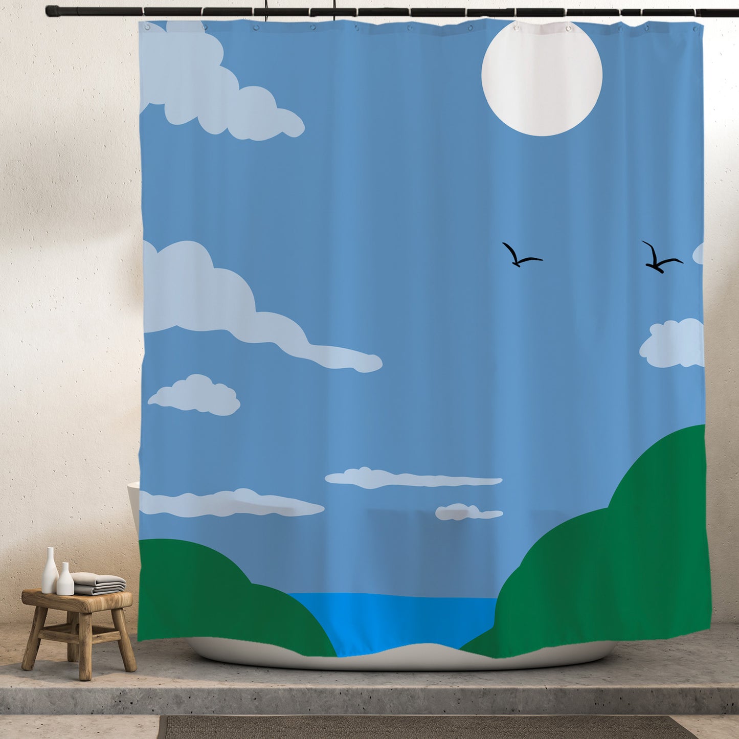 Feblilac Path to the Beach Shower Curtain with Hooks