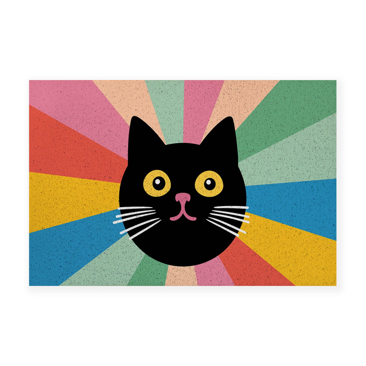 Feblilac Black Cat Colorful Stripes Background PVC Coil Door Mat