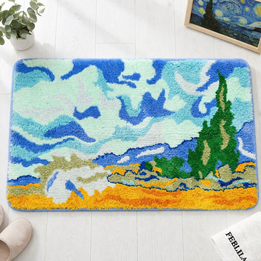 Feblilac Van Gogh Wheat Field Tufted Bath Mat