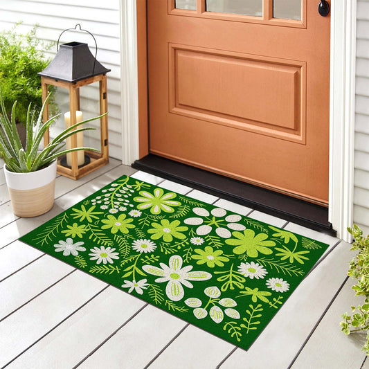 Feblilac Green Flowers PVC Coil Door Mat