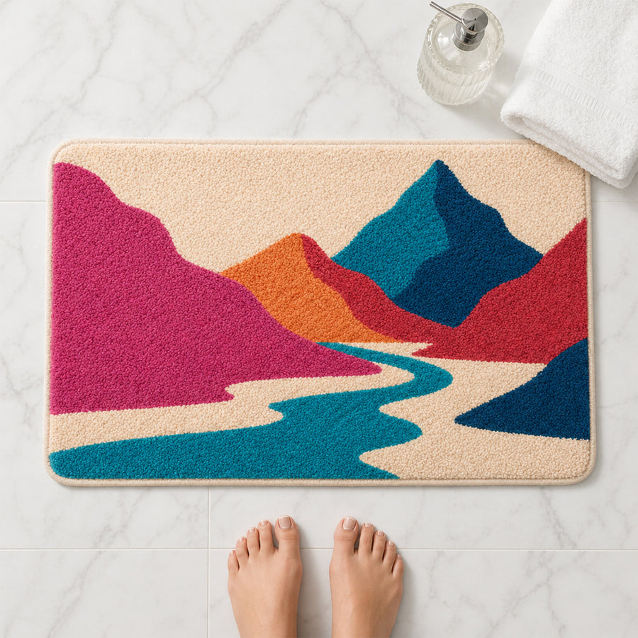 Feblilac Abstract Mountain Landscape Tufted Bath Mat