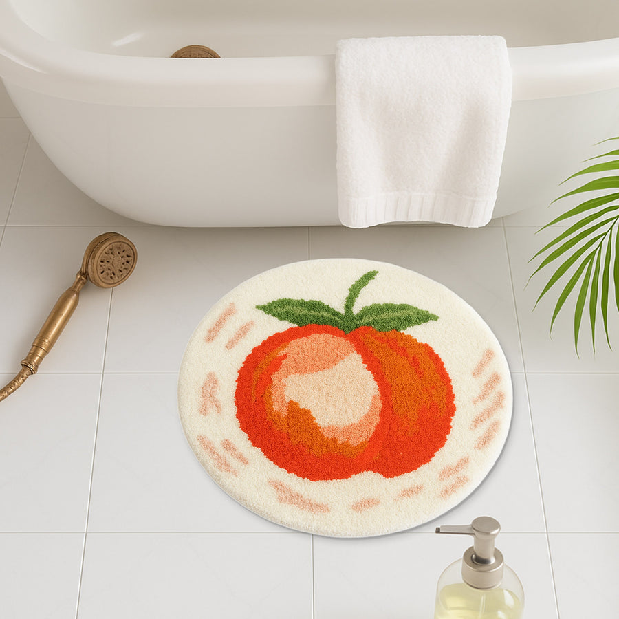 Feblilac Peach Tufted Bath Mat – Round Fruit Design, Soft & Playful Bathroom Rug - view 3
