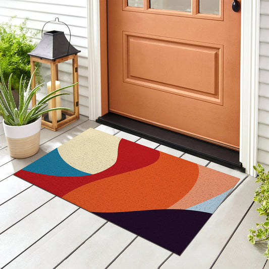 Feblilac Black and Red Abstract Curves PVC Coil Door Mat