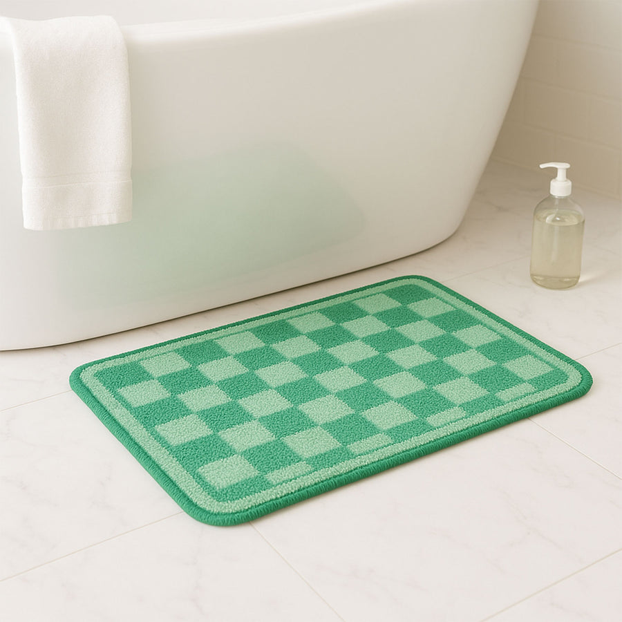 Feblilac Green Checkerboard Tufted Rug – Minimalist Non-Slip Bath Mat - view 2