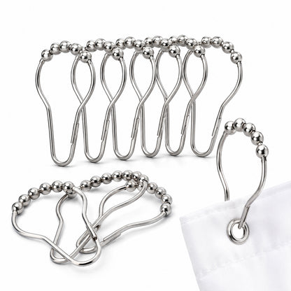 Feblilac Shower Curtain Metal Hooks, Rust-Resistant Rolling Ball Shower Curtain Rings, Set of 12