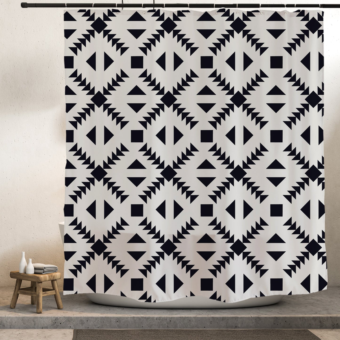 Feblilac Black and White Diamond Pattern Shower Curtain with Hooks