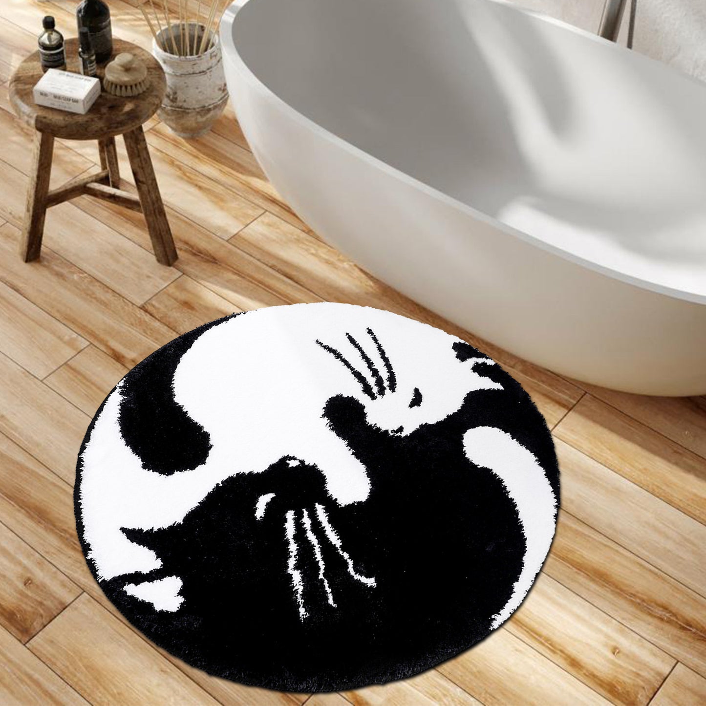 Cute Black and White Cats Bath Mat 31"x31", 80cmx80cm