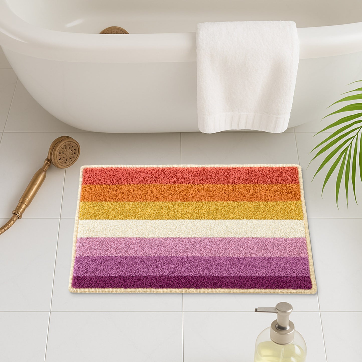 Feblilac Colorful Striped Tufted Bath Mat – Soft Absorbent Non-Slip Bathroom Rug