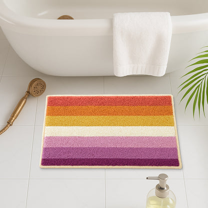 Feblilac Colorful Striped Tufted Bath Mat – Soft Absorbent Non-Slip Bathroom Rug