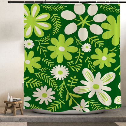 Feblilac Green Flowers Shower Curtain with Hooks