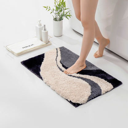 Feblilac Curves, Black, White and Gray Tufted Bath Mat