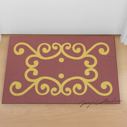 Feblilac Red Background Baroque Pattern PVC Coil Door Mat