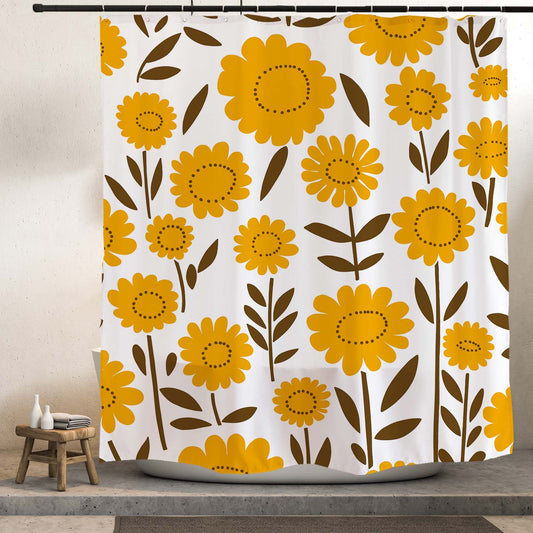 Feblilac Orange Yellow Flowers Branches Shower Curtain with Hooks