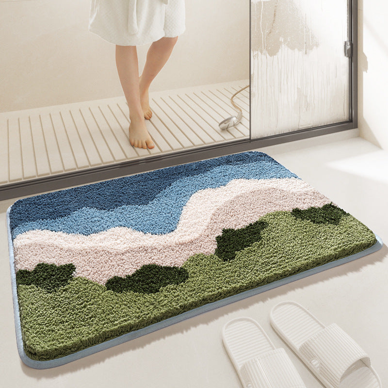 Feblilac Grass White Clouds Sky Bath Mat Rug - view 2