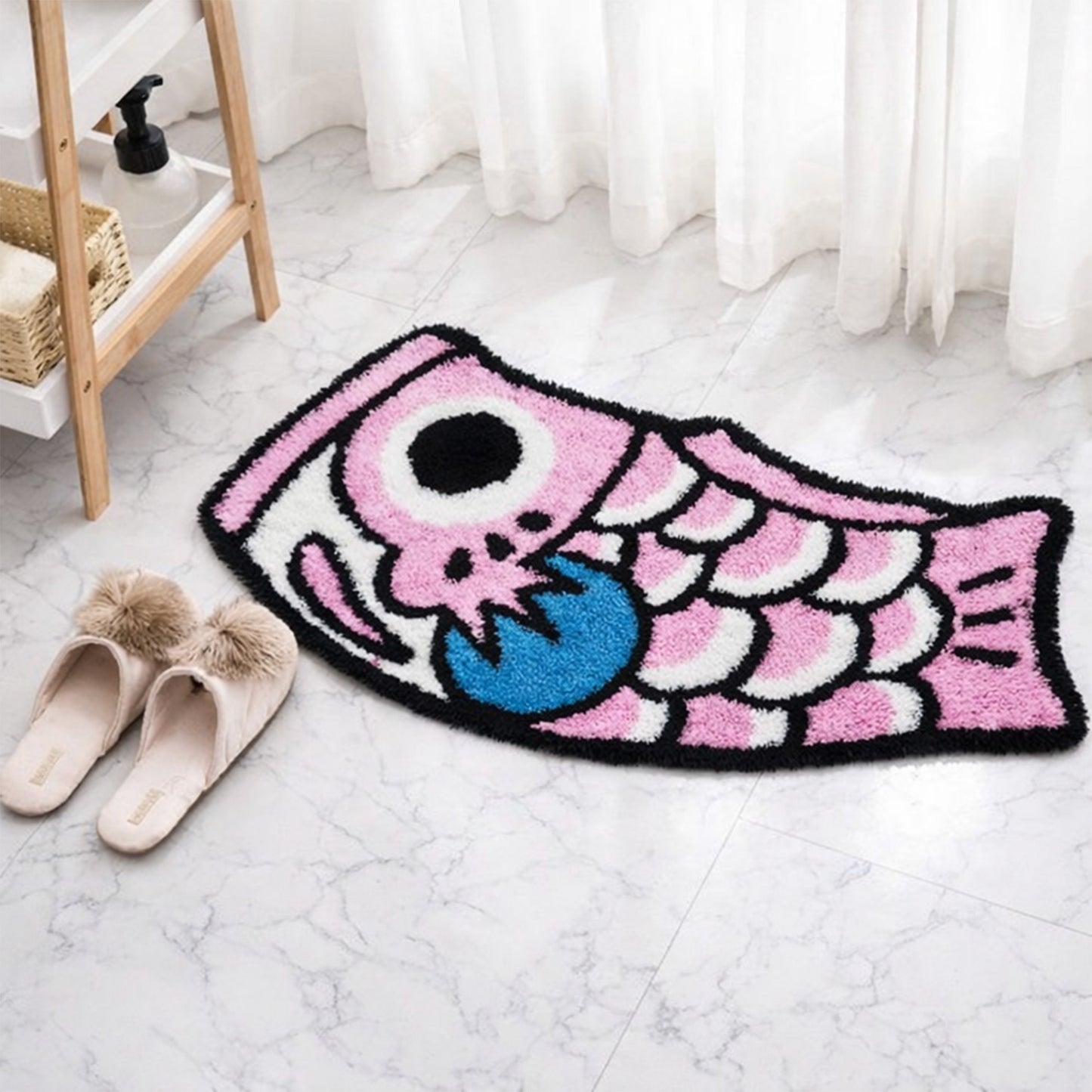 Feblilac Cute Pink and Blue Koi Fish Bath Mat