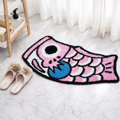 Feblilac Cute Pink and Blue Koi Fish Bath Mat