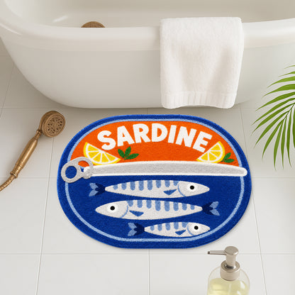 Feblilac Sardine Tin Tufted Bath Mat, Funny Fish Rug