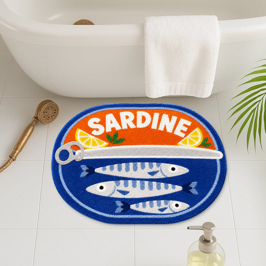 Feblilac Sardine Tin Tufted Bath Mat, Funny Fish Rug